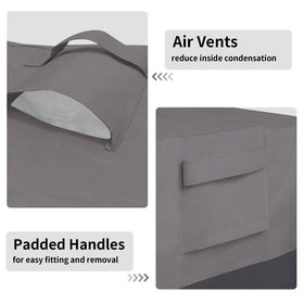 Easy-Going ottoman cover wind buckle close-up prevents blow-off.