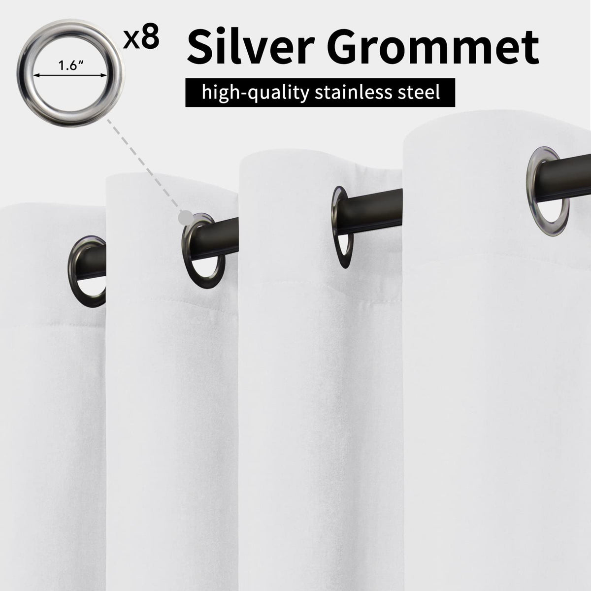 Easy-Going grommet-top design curtain for smooth hanging and wind resistance.