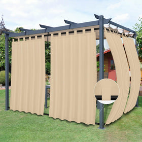 Easy-Going outdoor curtains beige 54x84 panels with detachable tab top for easy hanging.
