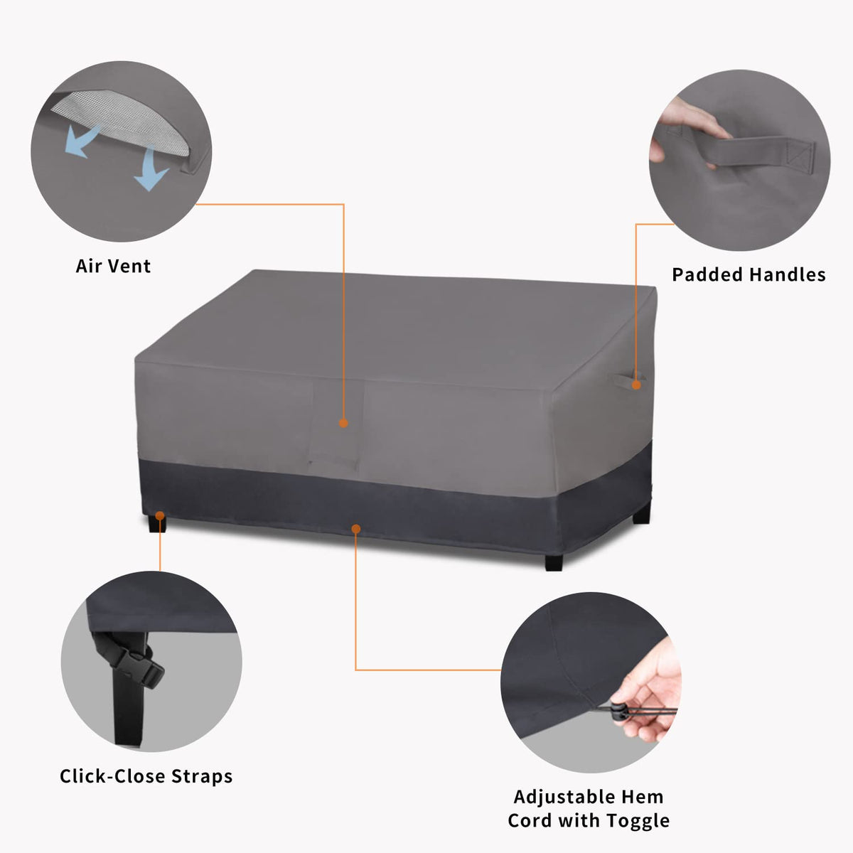 Easy-Going cover with four click-close straps prevents wind blow-off.