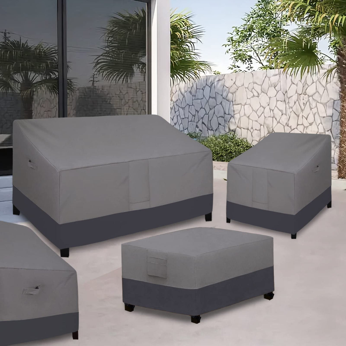 Grey color blends with outdoor furniture and decor.