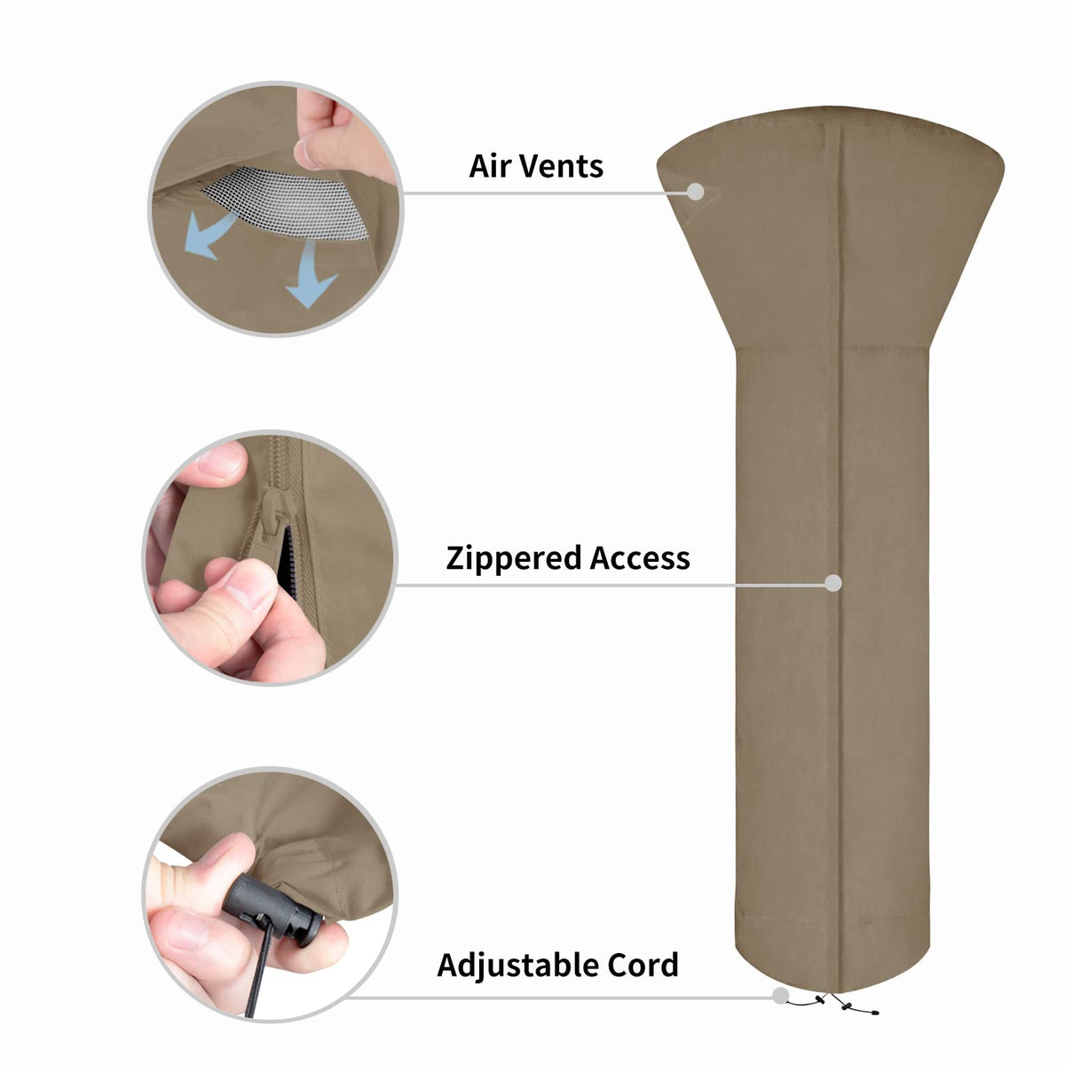 Easy-Going patio heater cover wind-resistant installation demonstrates a secure fit.