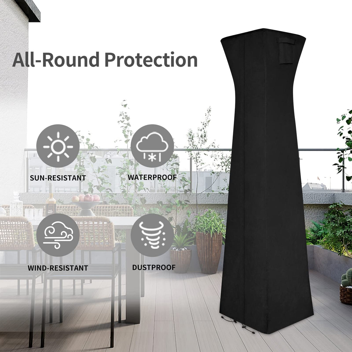 Easy-Going Pyramid Torch Heater Cover dimensions 90H x 23L x 23W fit.