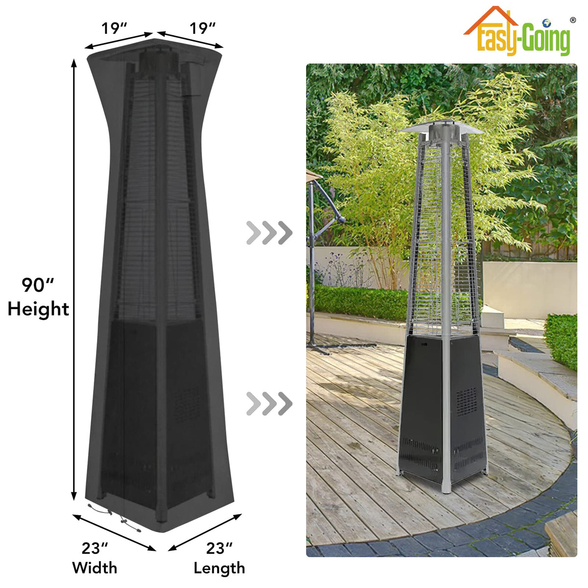 Easy-Going Pyramid Torch Heater Cover dustproof shield when stored.
