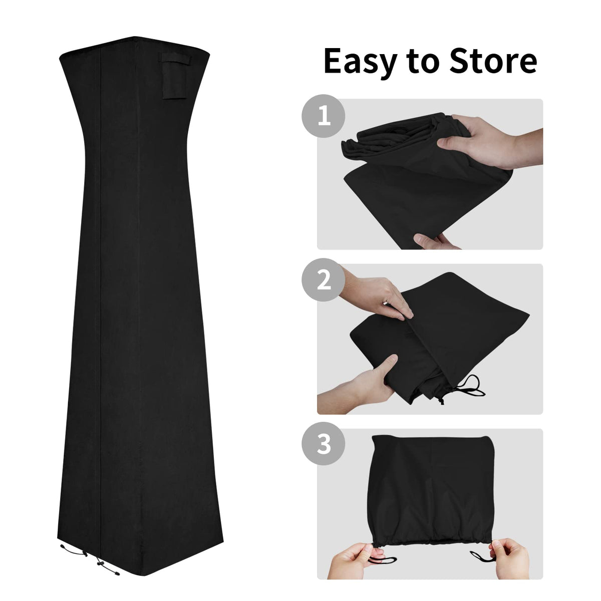 Easy-Going Pyramid Torch Heater Cover full-length zipper for easy on/off.