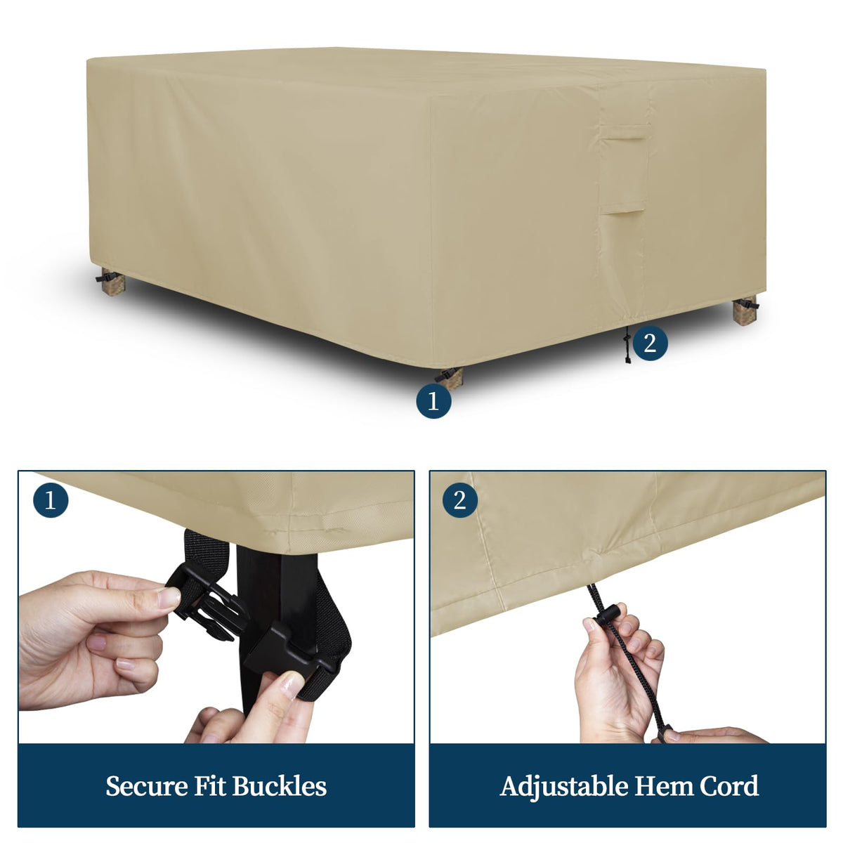 Easy-Going wind resistant buckles and cord ensure a snug fit on outdoor furniture