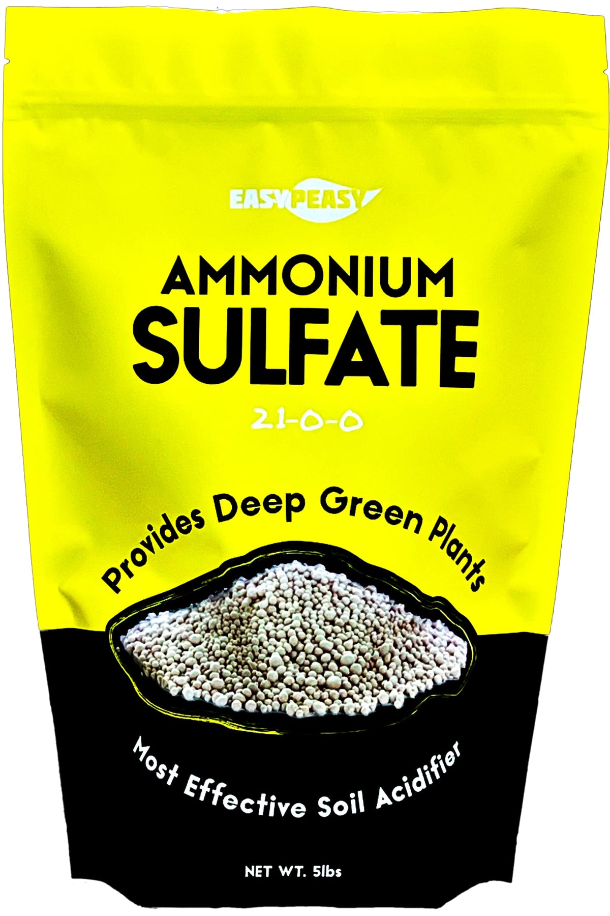 Easy Peasy Ammonium Sulfate bottle pour boosts soil acidity for thriving azaleas and blueberries.