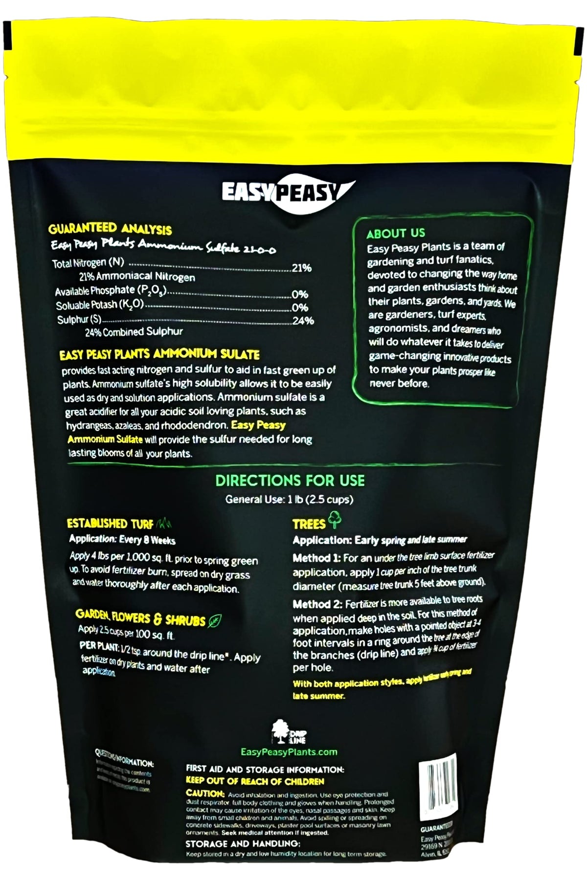 Easy Peasy ammonium sulfate granules spread for fast green growth and vibrant blooms.