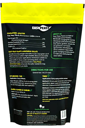 Easy Peasy ammonium sulfate granules spread for fast green growth and vibrant blooms.