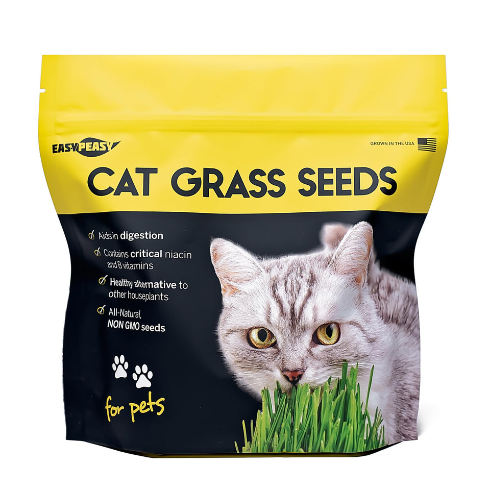 Easy Peasy CATGRASS seeds in a BPA-free bag for safe indoor nibbling.