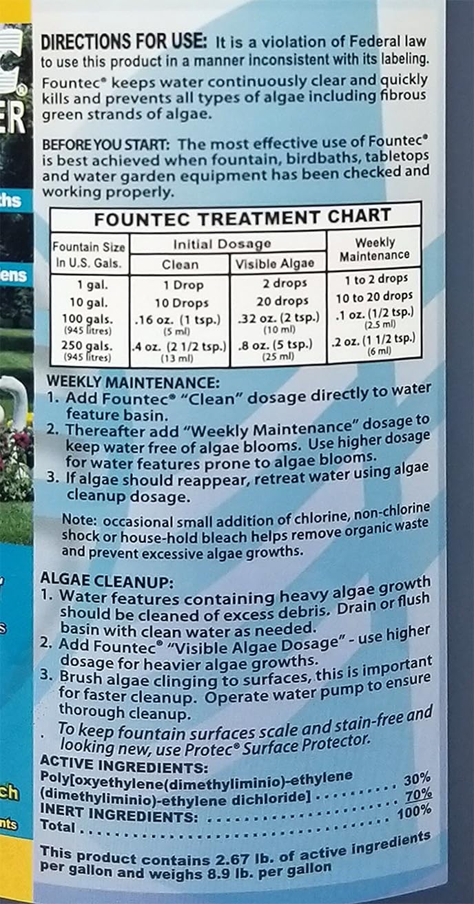 Easycare Fountec bottle highlights small weekly dose to prevent regrowth.