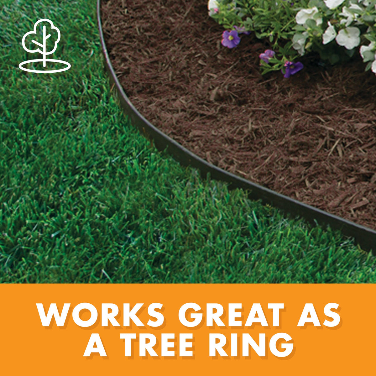 EasyFlex edging curved around a tree forms neat circular borders.