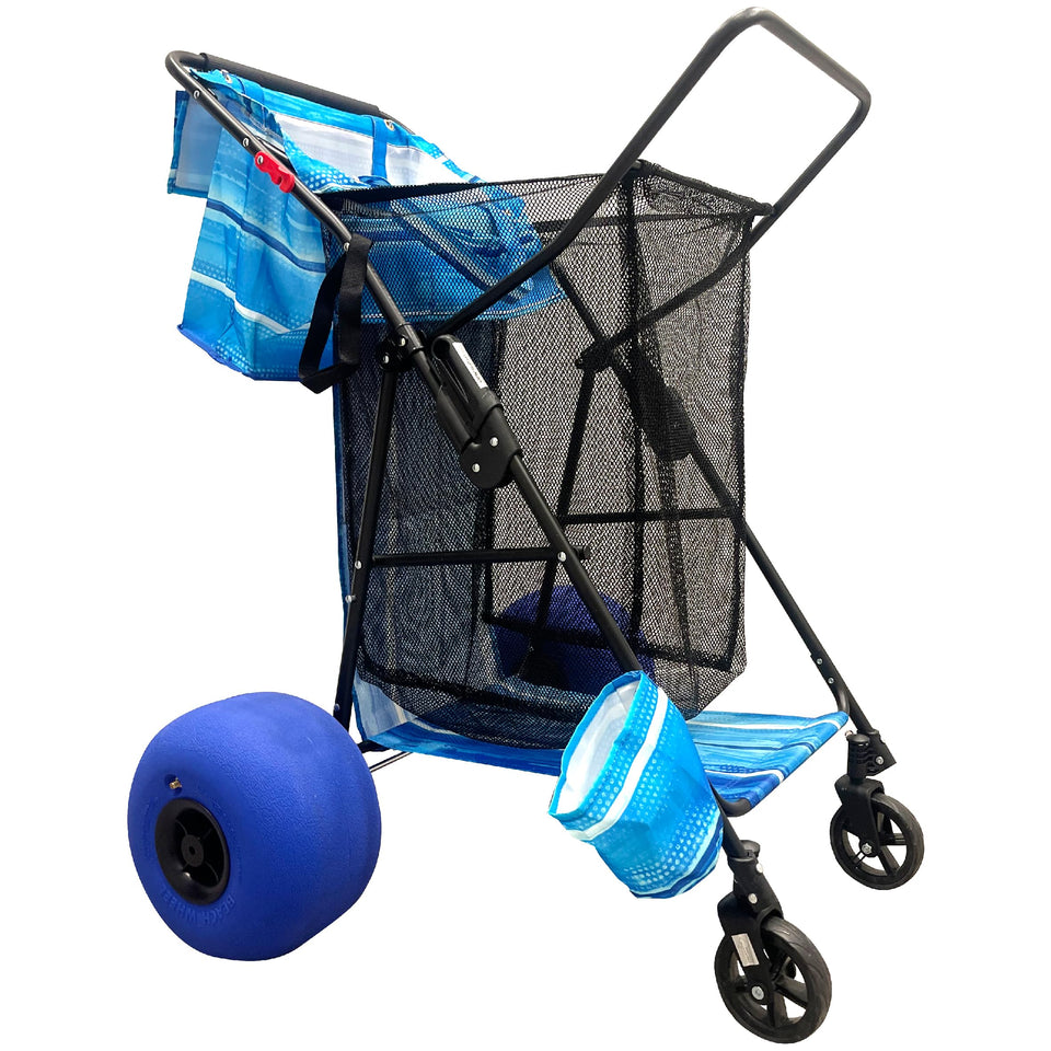 EasyGo Deluxe Beach Cart balloon wheels glide over sand for easier transport