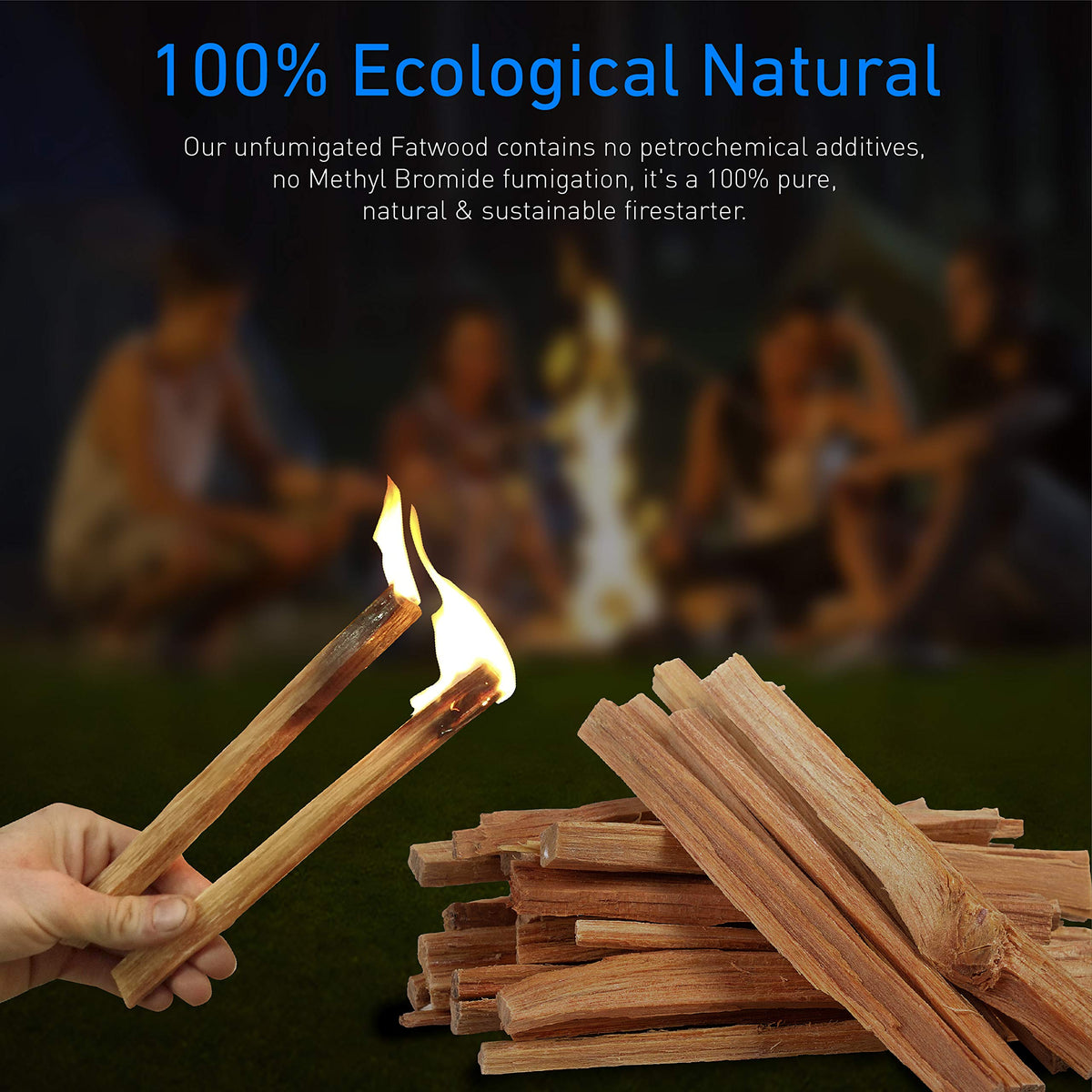 EASYGO Eco-Stix Fatwood being lit to ignite kindling efficiently.