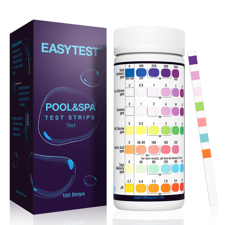 EasyTEST 7-Way Pool Test Strips bottle for quick water quality checks
