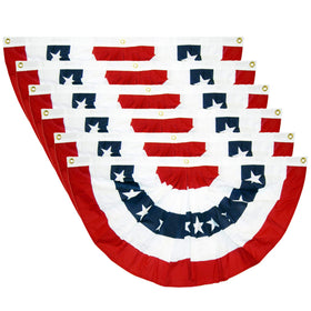 EBaokuup patriotic pleated fan flag hanging on a porch for outdoor decor.