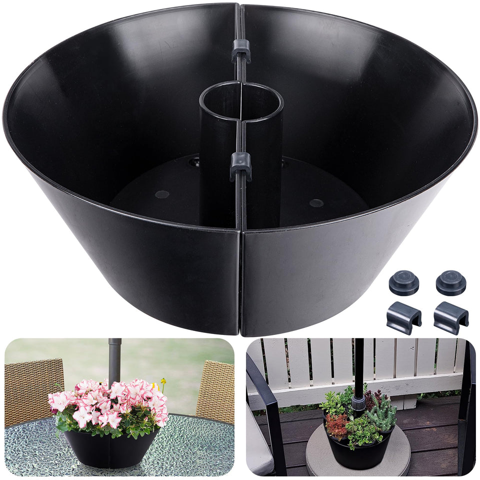 EBaokuup umbrella planter half-circle side view shows durable weatherproof design for outdoors