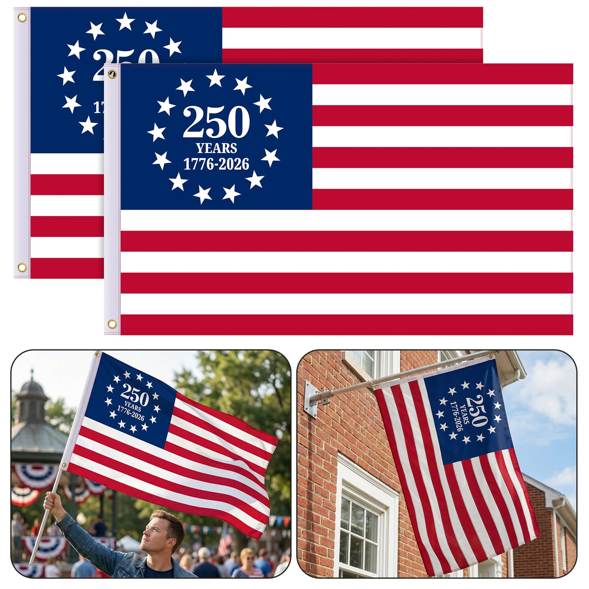 EBaokuup 250th design flag fluttering on porch for a proud home display