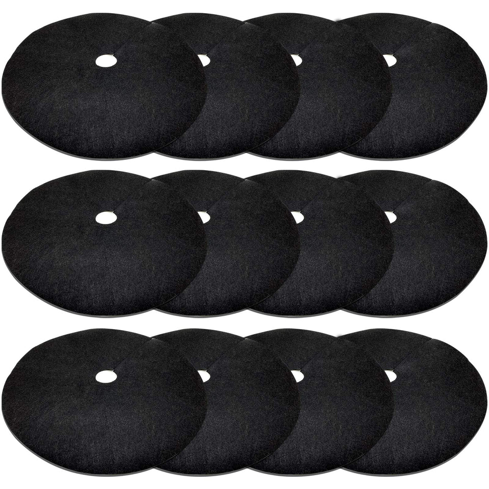 EBaokuup 12-pack tree mulch rings show durable non-woven fabric for weed control.