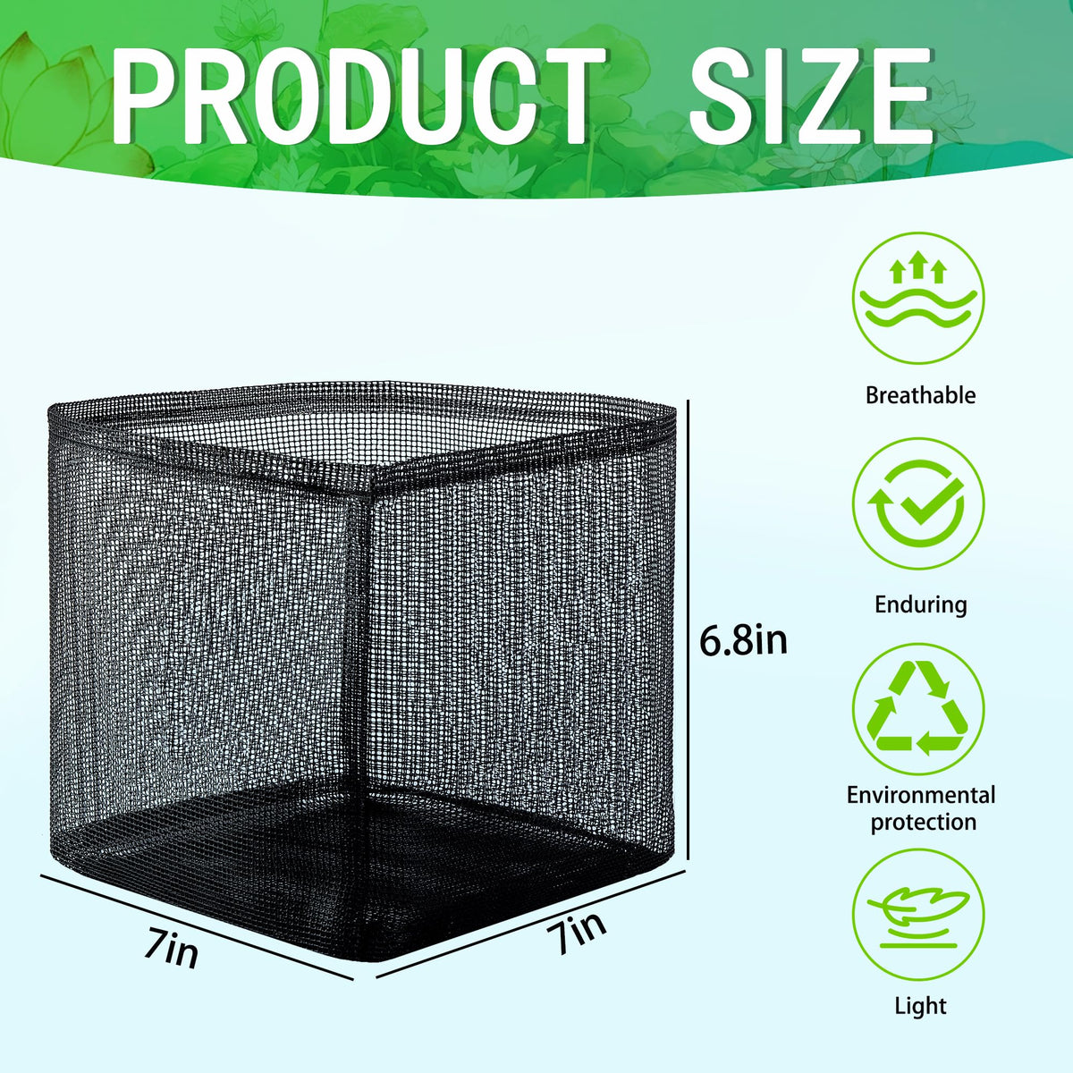 EBaokuup mesh close-up showing 1/16-inch breathable design helps contain soil