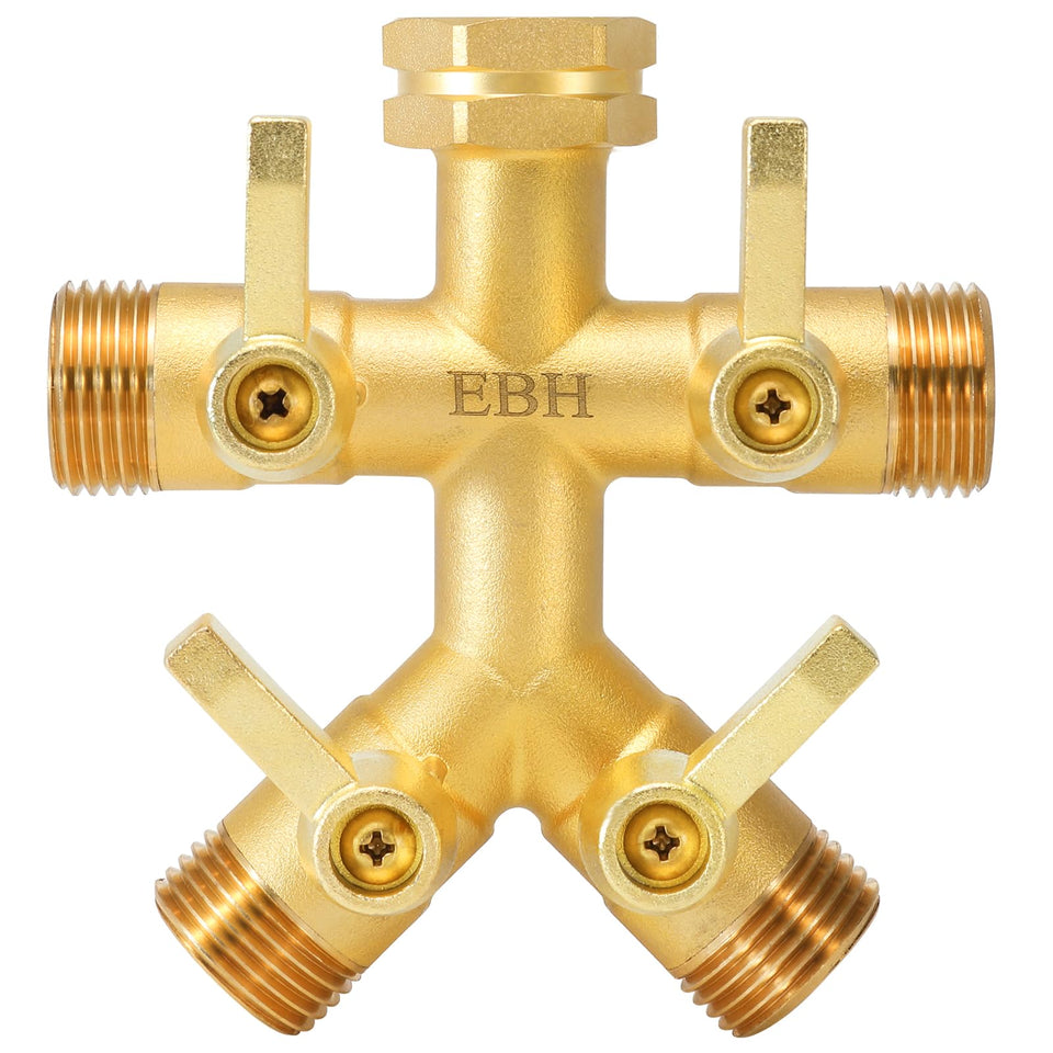 EBH brass garden hose splitter full flow demonstrates uninterrupted water to all outlets
