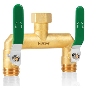 EBH 2-way brass hose splitter with durable brass body for long outdoor use.