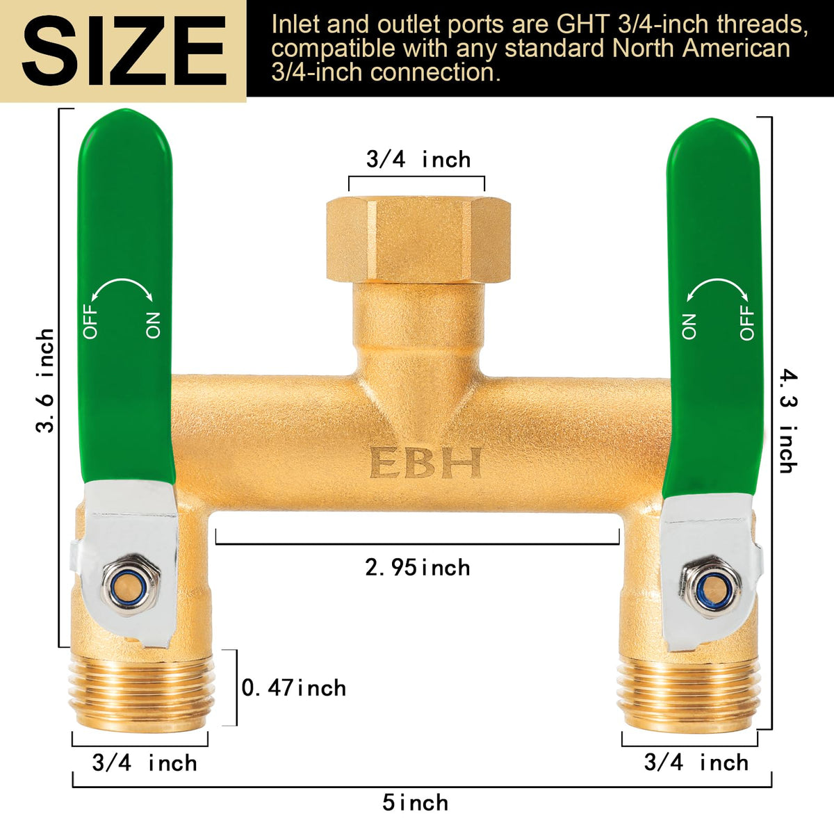 EBH hose splitter with extra-long handles for easy grip and precise control.