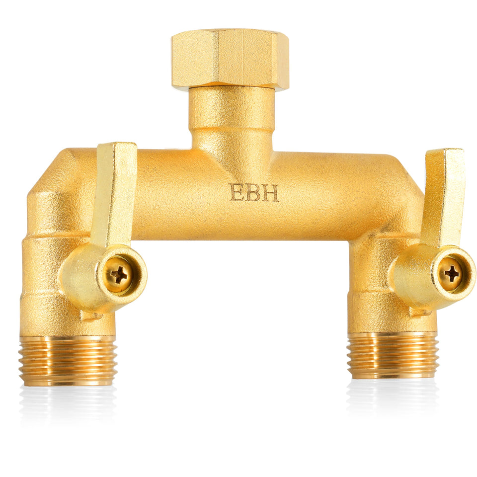 EBH garden hose splitter full-flow design delivers steady water to two outlets for easy irrigation.