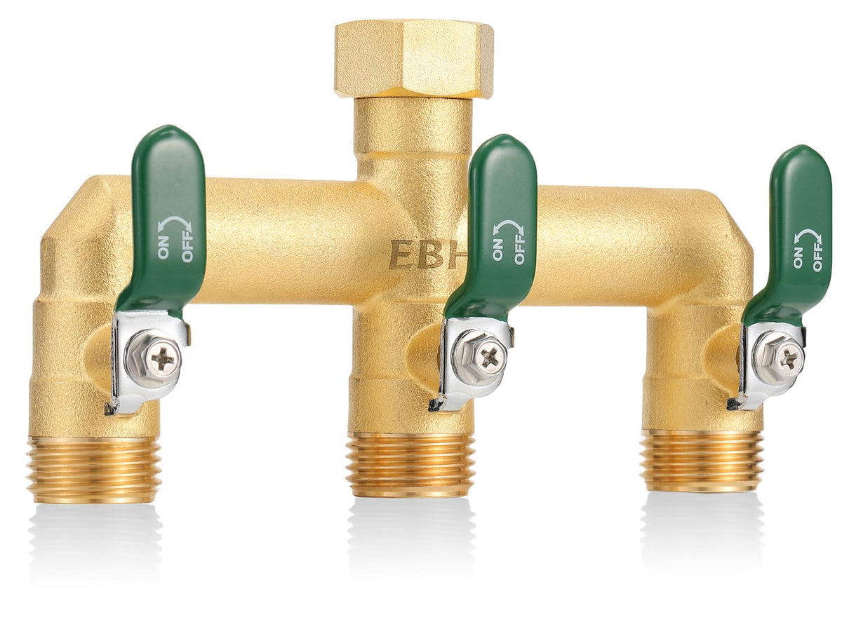 EBH garden hose splitter with heavy-duty brass body for durable outdoor use.