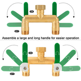 EBH garden hose splitter with upgraded flow design for two-outlet performance.