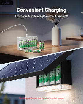 Unboxing view of EBL AA rechargeable pack of eight.