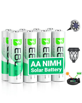 EBL AA rechargeable batteries 1100mAh powering solar lights efficiently.