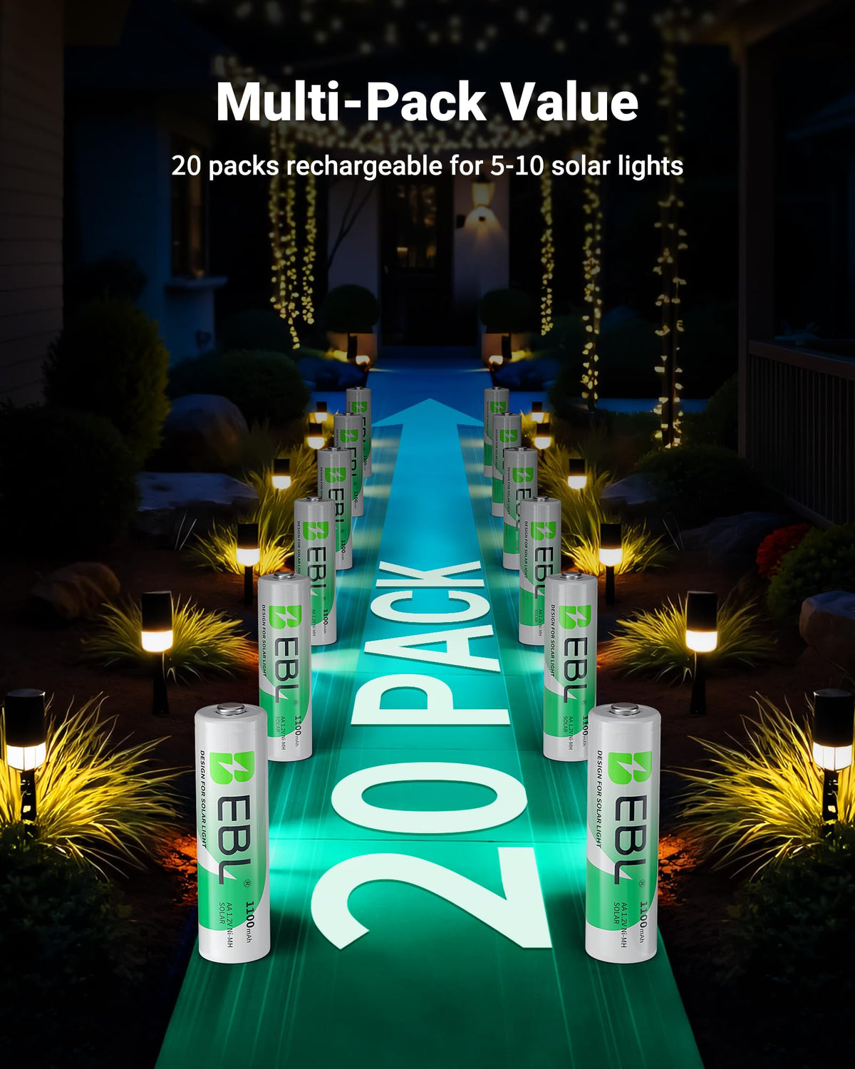 EBL AA batteries installed in an outdoor solar light.