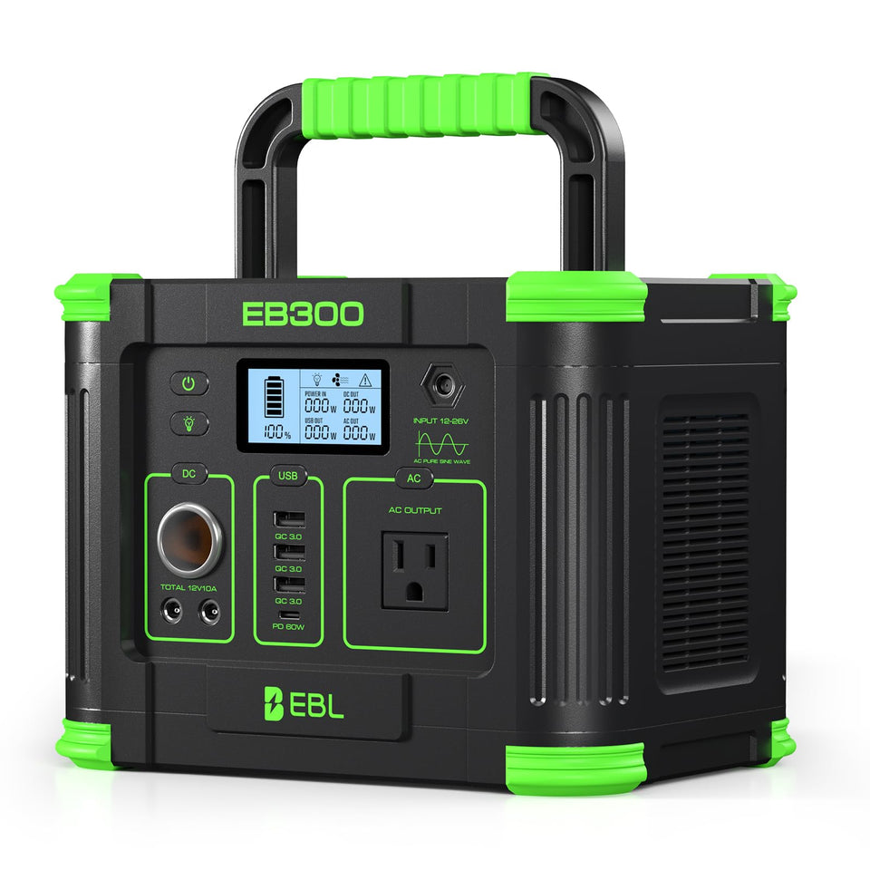 EBL portable power station front view shows compact design and carry handle.