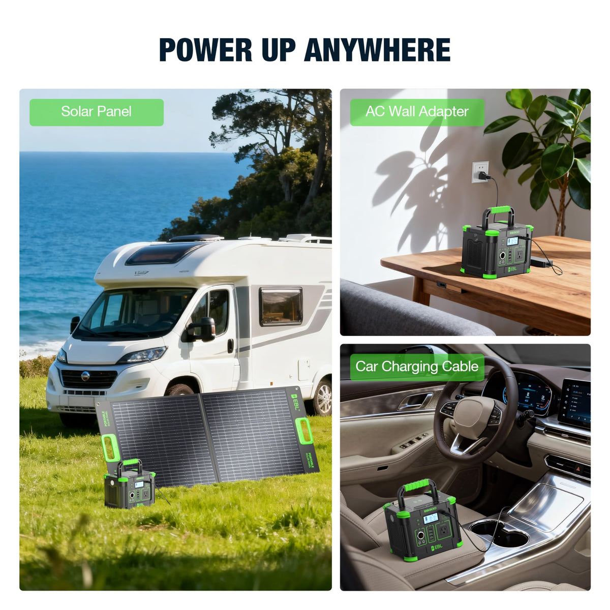 EBL solar recharge option enables off-grid charging when sunlight is available.
