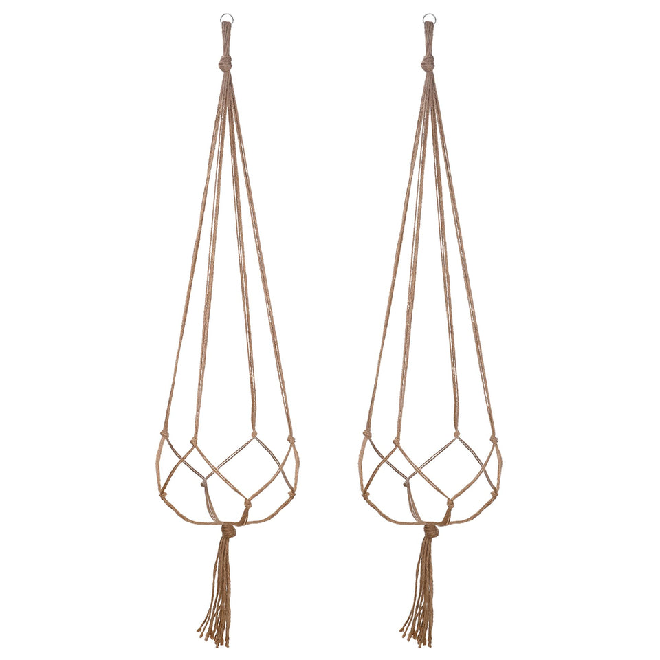 EBOOT 2 Pack large macrame plant hanger in linen, 4-leg design for versatile indoor use