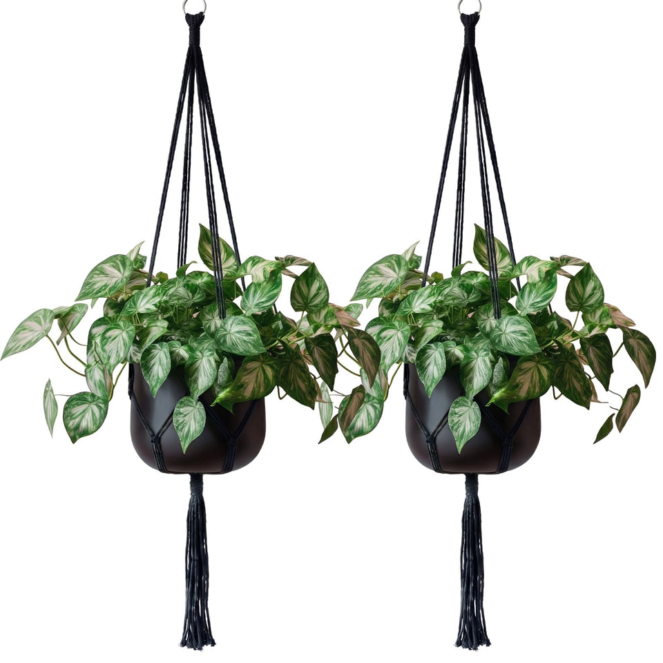EBOOT 2-pack black macrame hanger with stainless top ring for secure hanging.