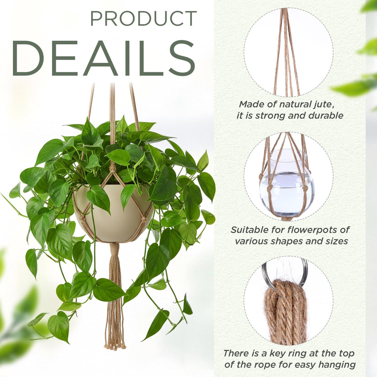 EBOOT four-leg 33-inch macrame hanger supports mid-sized plant pots evenly.
