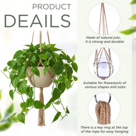 EBOOT four-leg 33-inch macrame hanger supports mid-sized plant pots evenly.