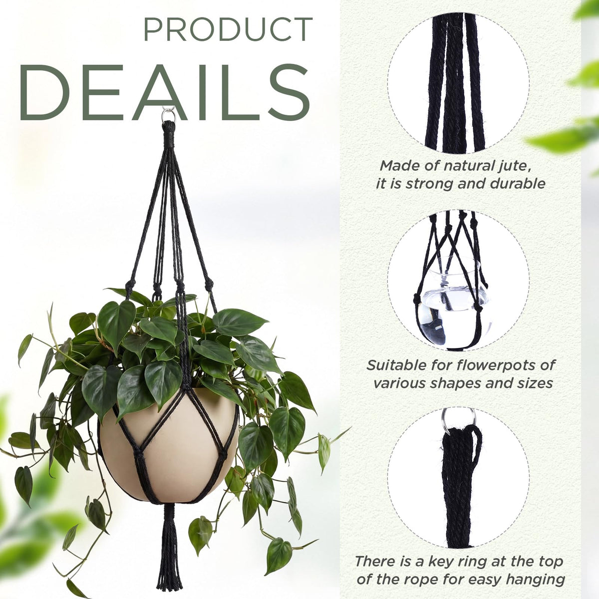 EBOOT hand-knotted jute hanger adds natural texture to any decor.