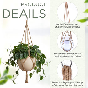 EBOOT 41-inch macrame hanger with top ring for secure wall or ceiling mounting.