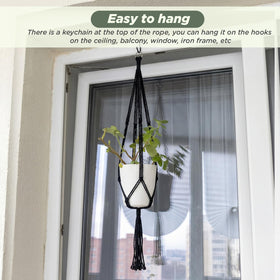 EBOOT outdoor-ready black macrame hanger for weather-exposed spaces.