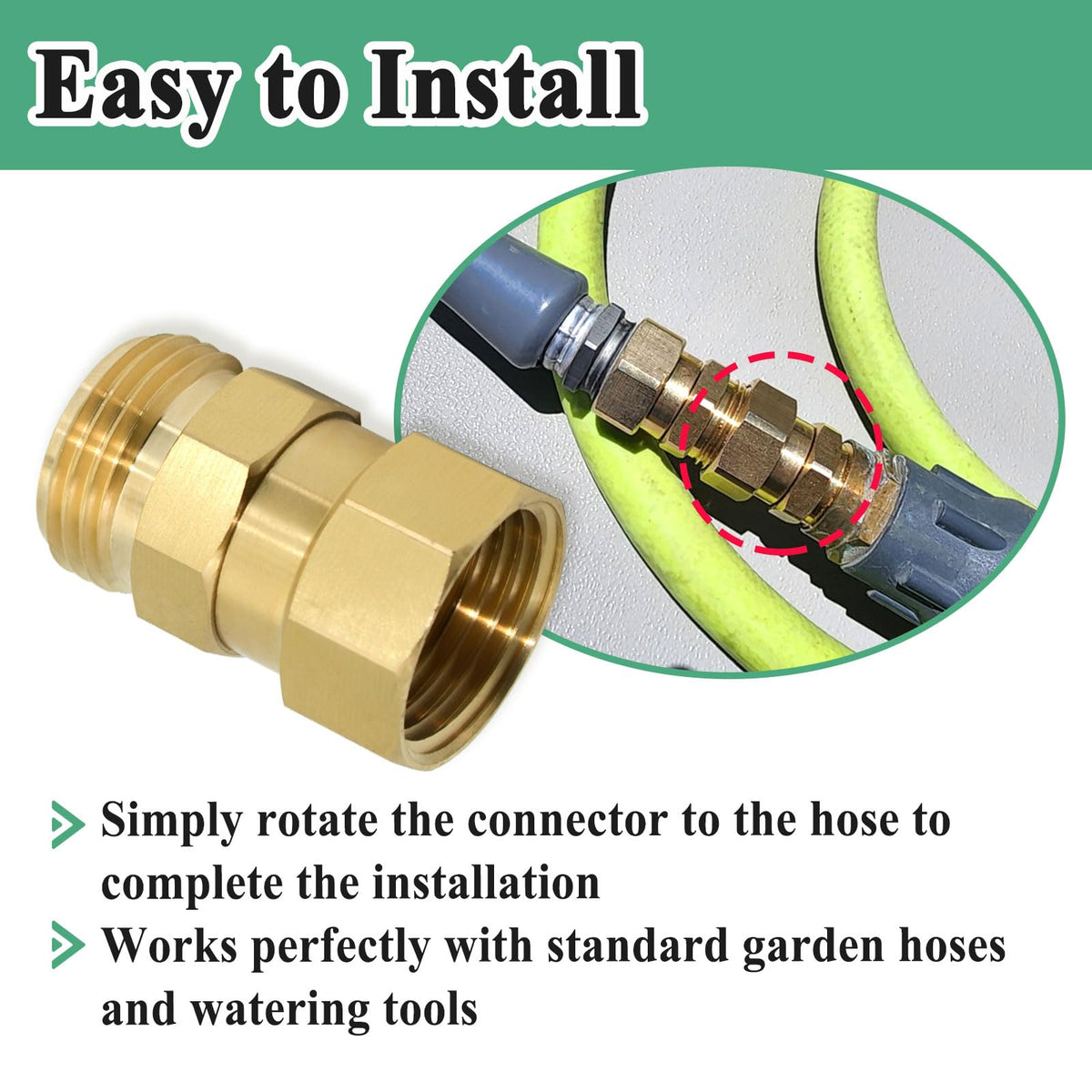 Ebrmeiwo 3/4 GHT hose connector fits standard hoses for quick irrigation
