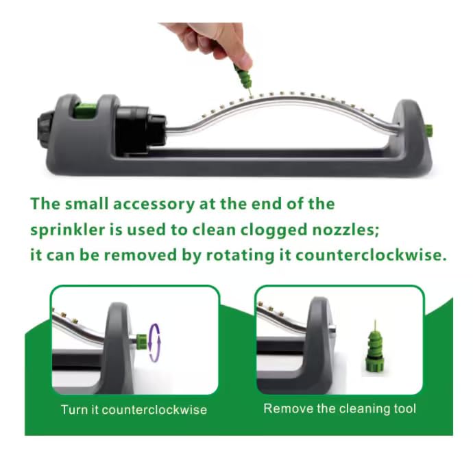 EC.TEAK sprinkler includes nozzle cleaner and sieve to prevent clogs.