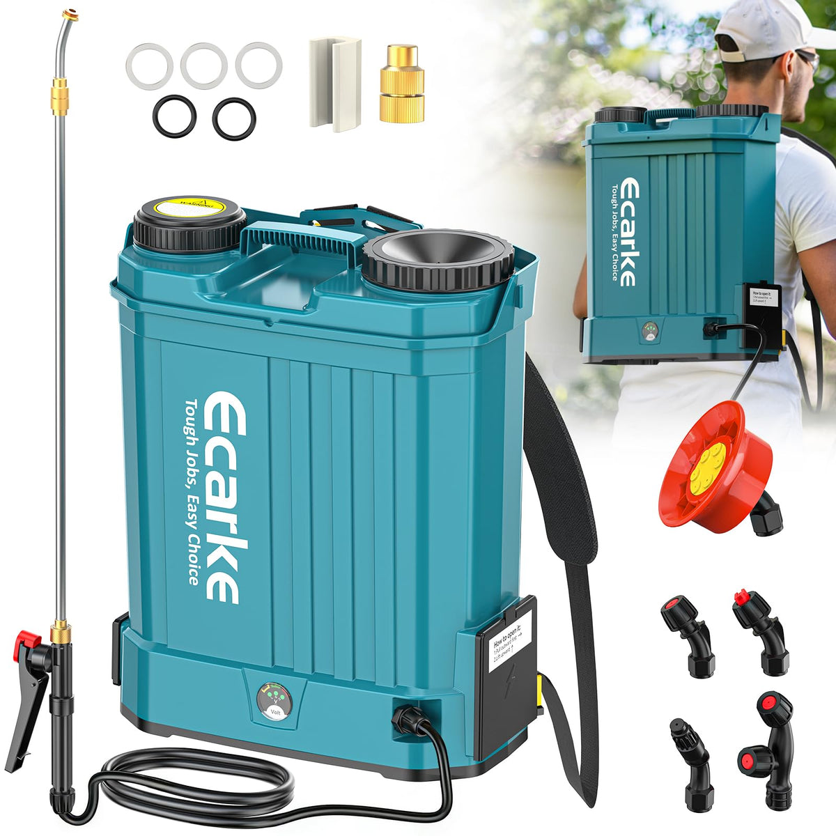 Ecarke battery backpack sprayer front view for comfortable all-day yard spraying.