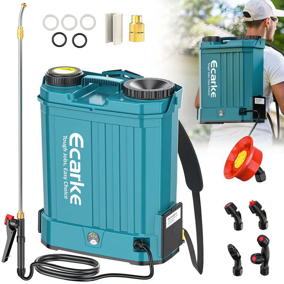 Ecarke battery backpack sprayer front view for comfortable all-day yard spraying.