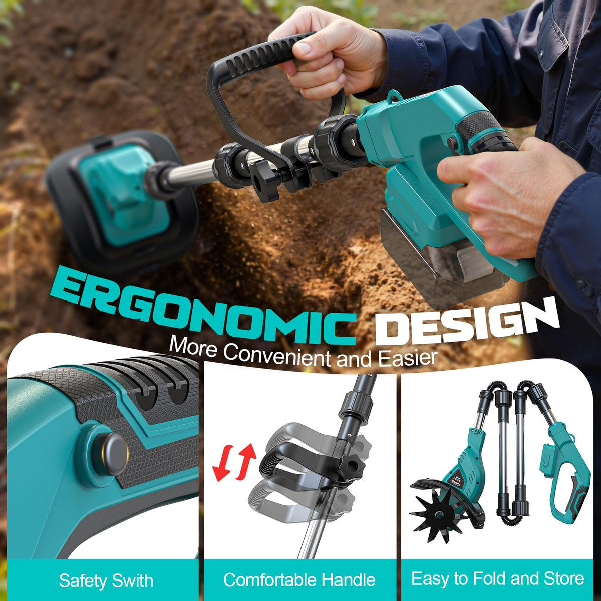 Ecarke four-stage foldable handle for comfortable use and storage