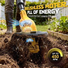 Ecarke rototiller close-up with 48 reinforced tines for fast soil turning