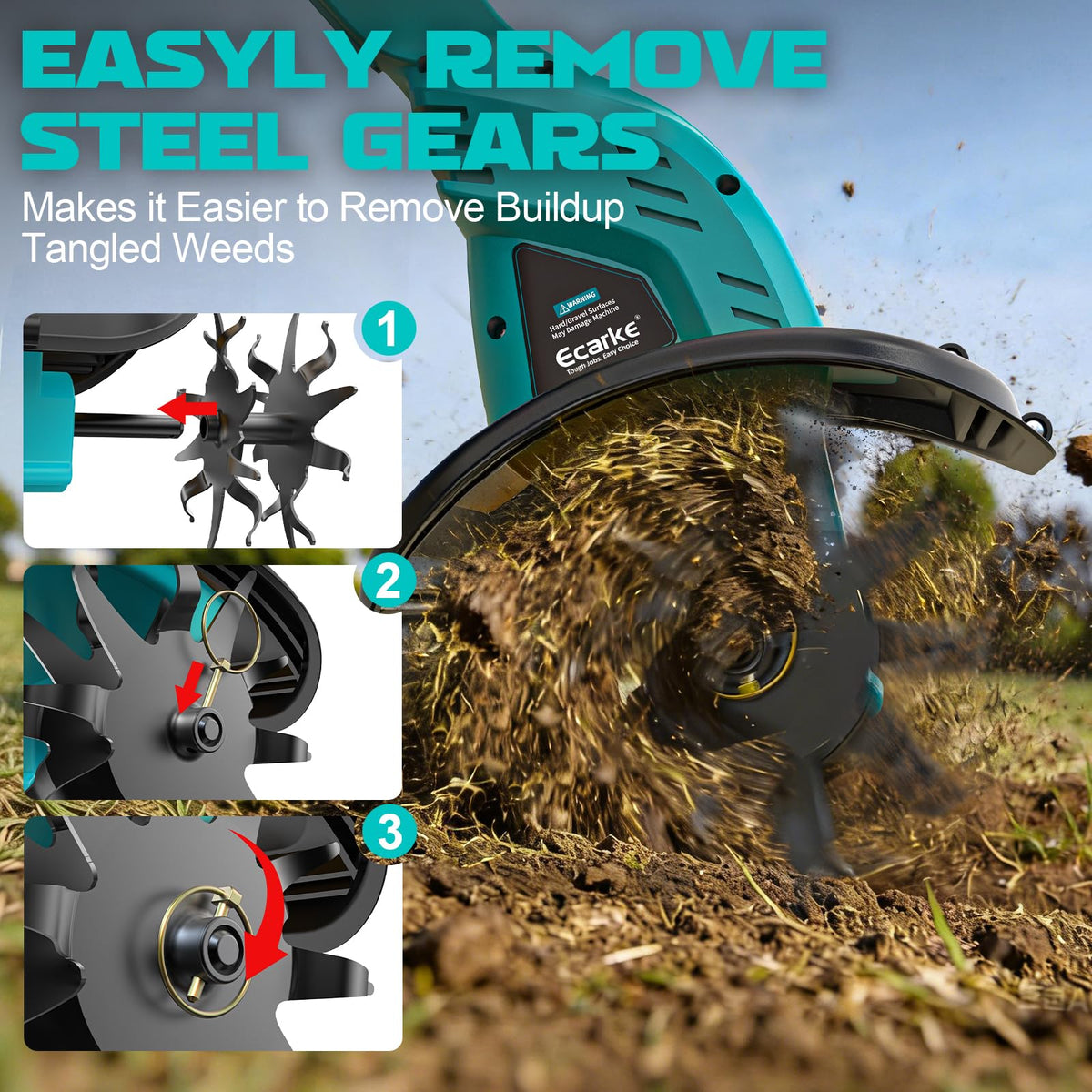 Ecarke six point three inch tilling depth breaks tough soil