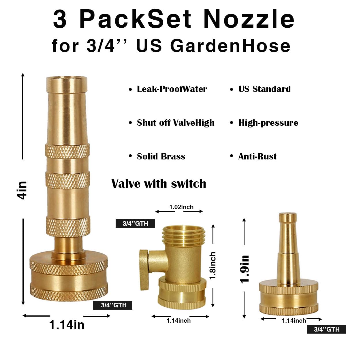 ECCLEUTH brass hose nozzle with adjustable spray for mist to jet cleaning.
